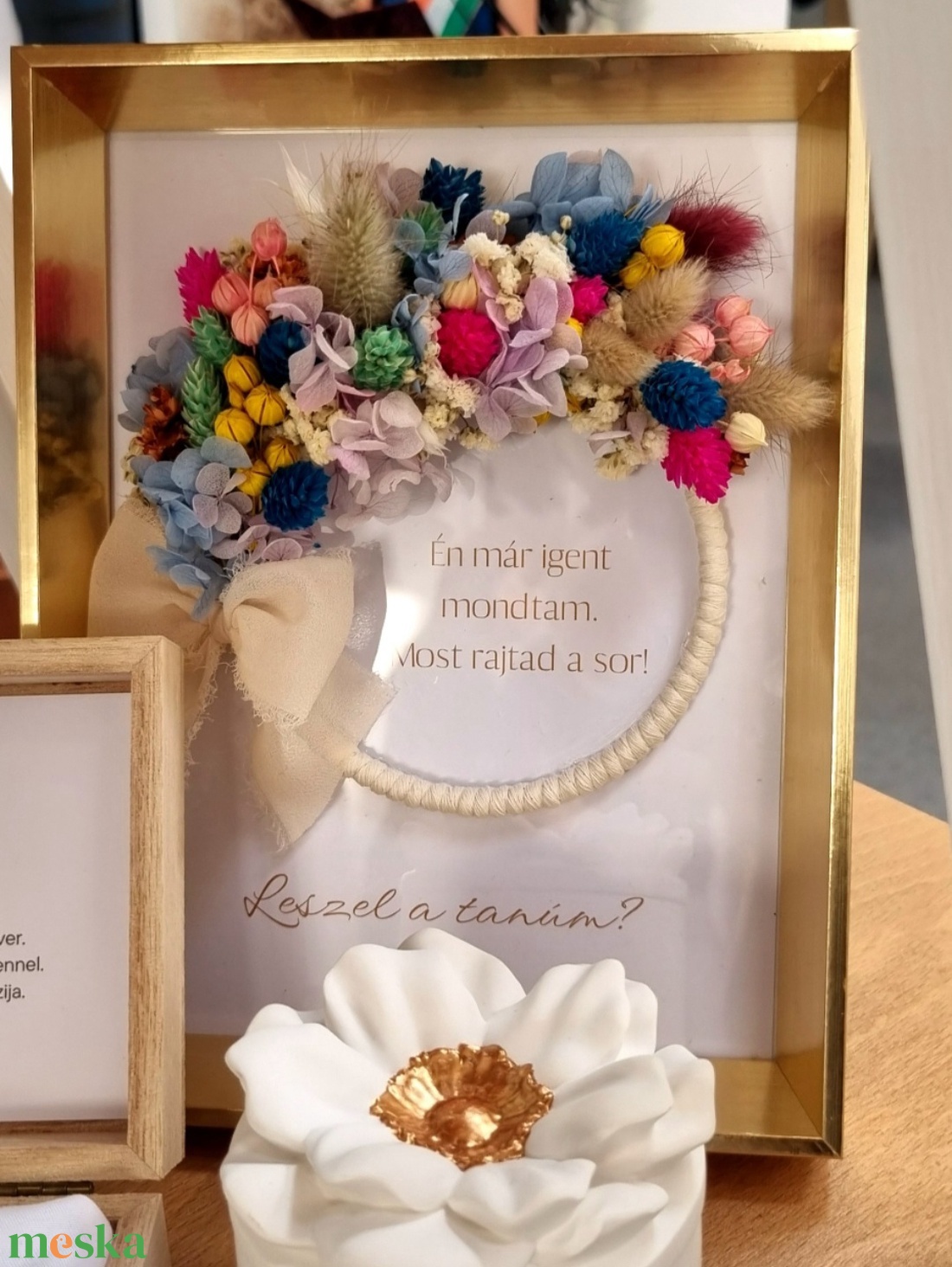 Elegáns képkeret szárított virágokkal díszítve - esküvő - emlék & ajándék - doboz - Meska.hu