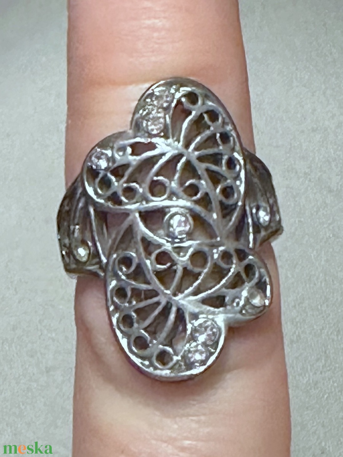 Antik kézműves ezüstözött bronz köves gyűrű 17,5 mm - ékszer - gyűrű - többköves gyűrű - Meska.hu