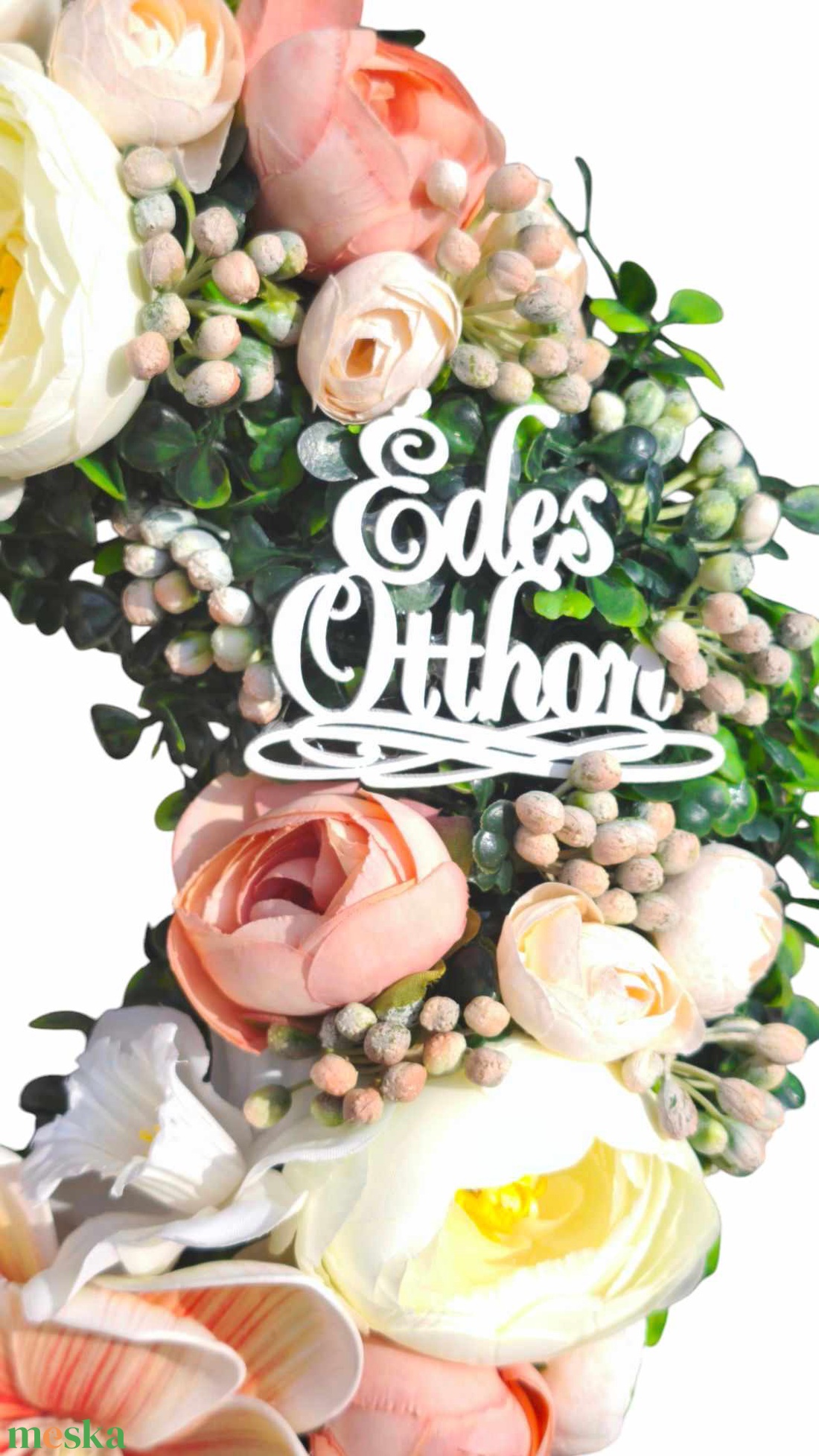 Barack-krém magnóliás tavaszi ajtódísz - otthon & életmód - dekoráció - ajtó- és ablak dekoráció - ajtódísz & kopogtató - Meska.hu