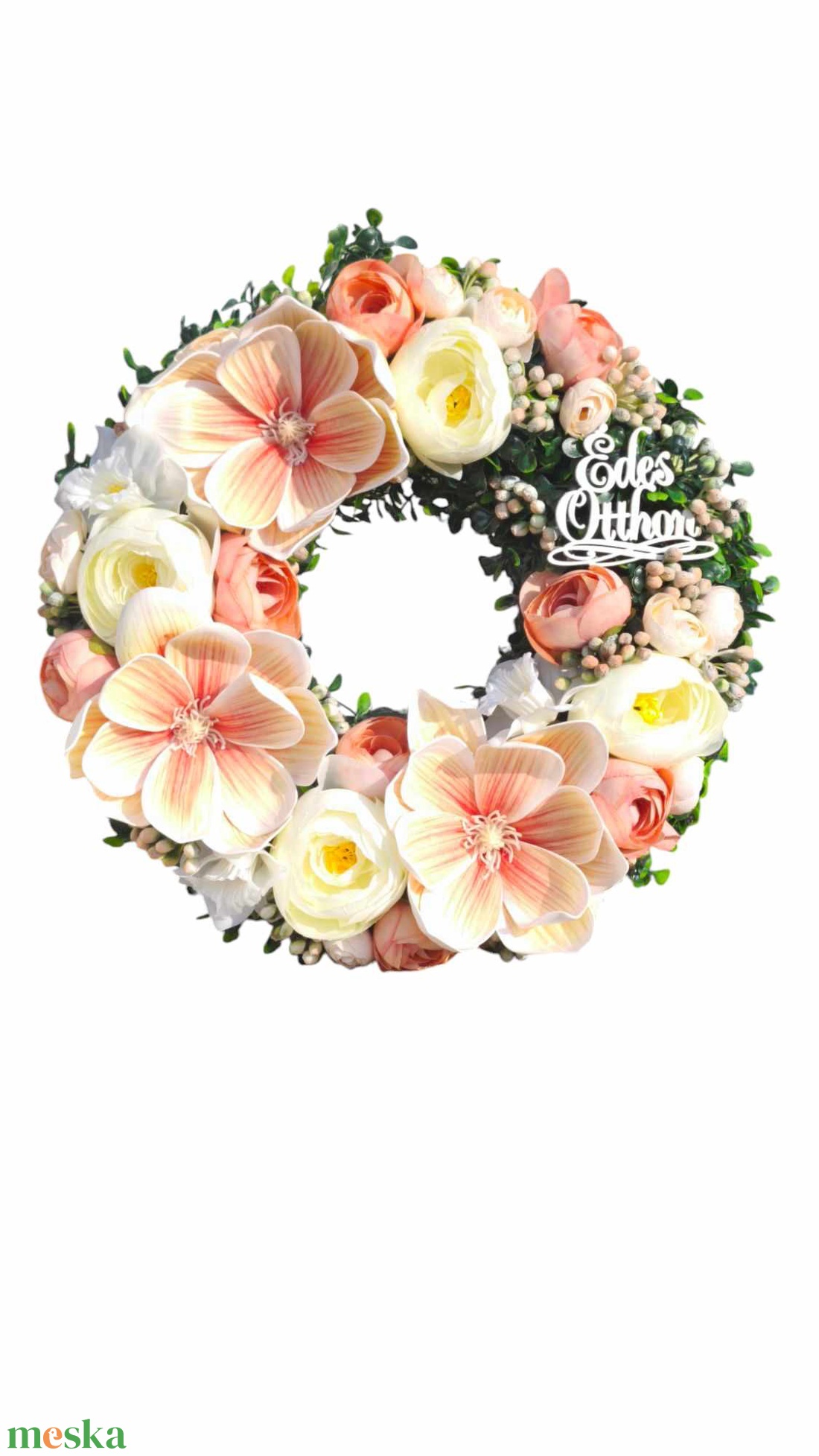 Barack-krém magnóliás tavaszi ajtódísz - otthon & életmód - dekoráció - ajtó- és ablak dekoráció - ajtódísz & kopogtató - Meska.hu