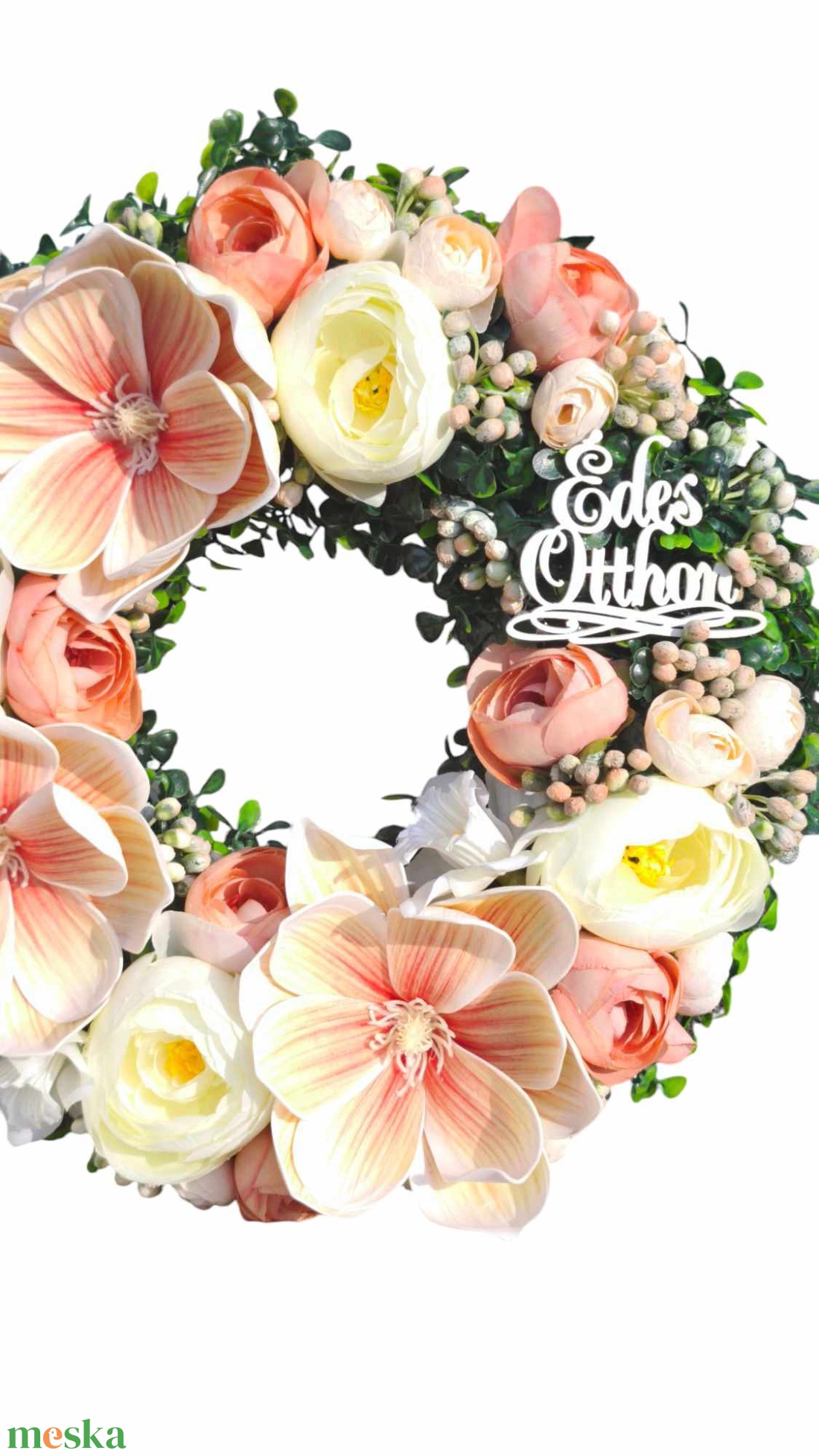 Barack-krém magnóliás tavaszi ajtódísz - otthon & életmód - dekoráció - ajtó- és ablak dekoráció - ajtódísz & kopogtató - Meska.hu