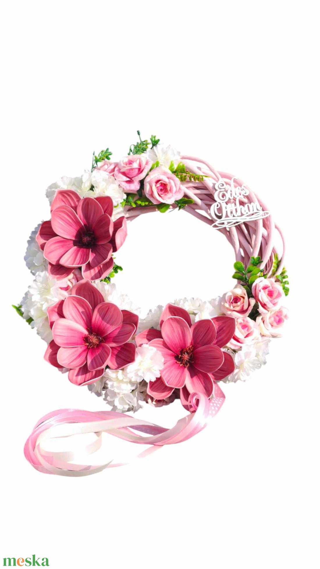 Mályva-fehér magnóliás tavaszi ajtódísz - otthon & életmód - dekoráció - ajtó- és ablak dekoráció - ajtódísz & kopogtató - Meska.hu