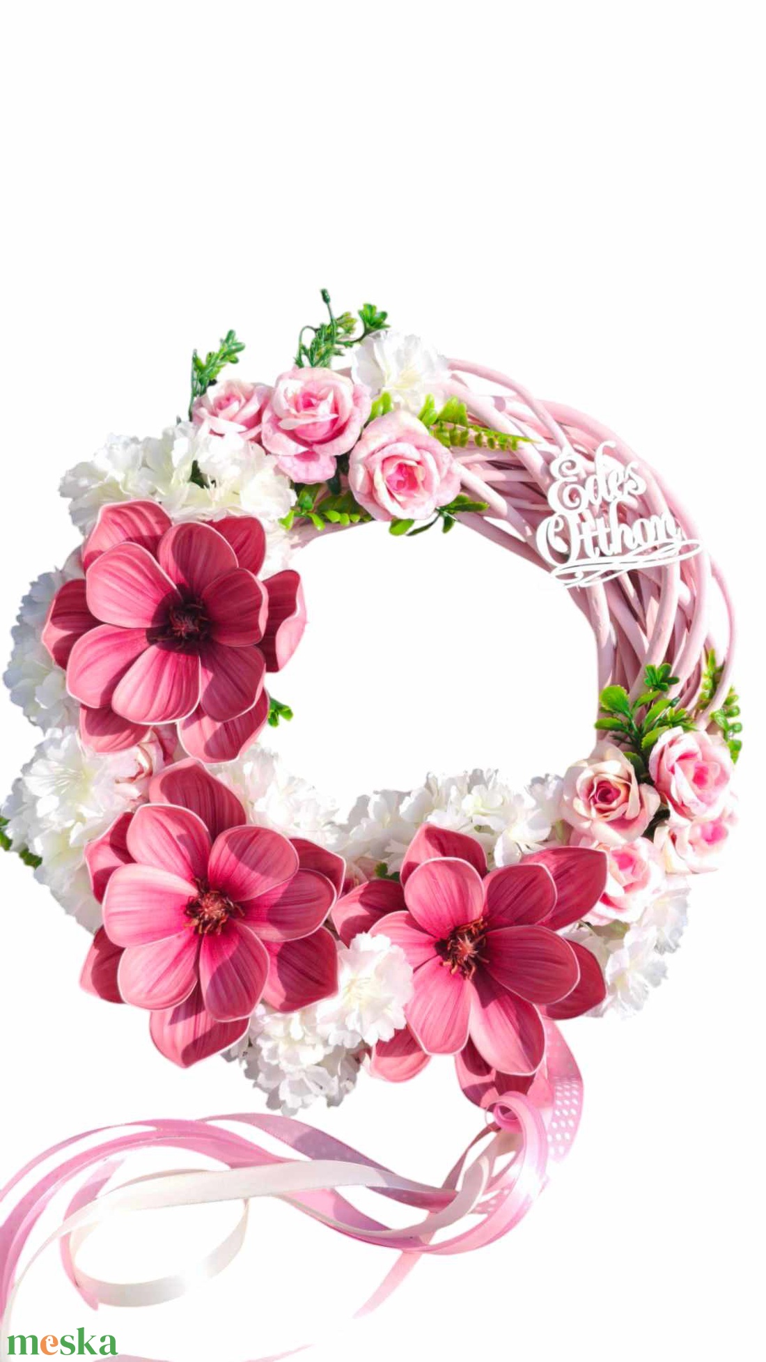 Mályva-fehér magnóliás tavaszi ajtódísz - otthon & életmód - dekoráció - ajtó- és ablak dekoráció - ajtódísz & kopogtató - Meska.hu