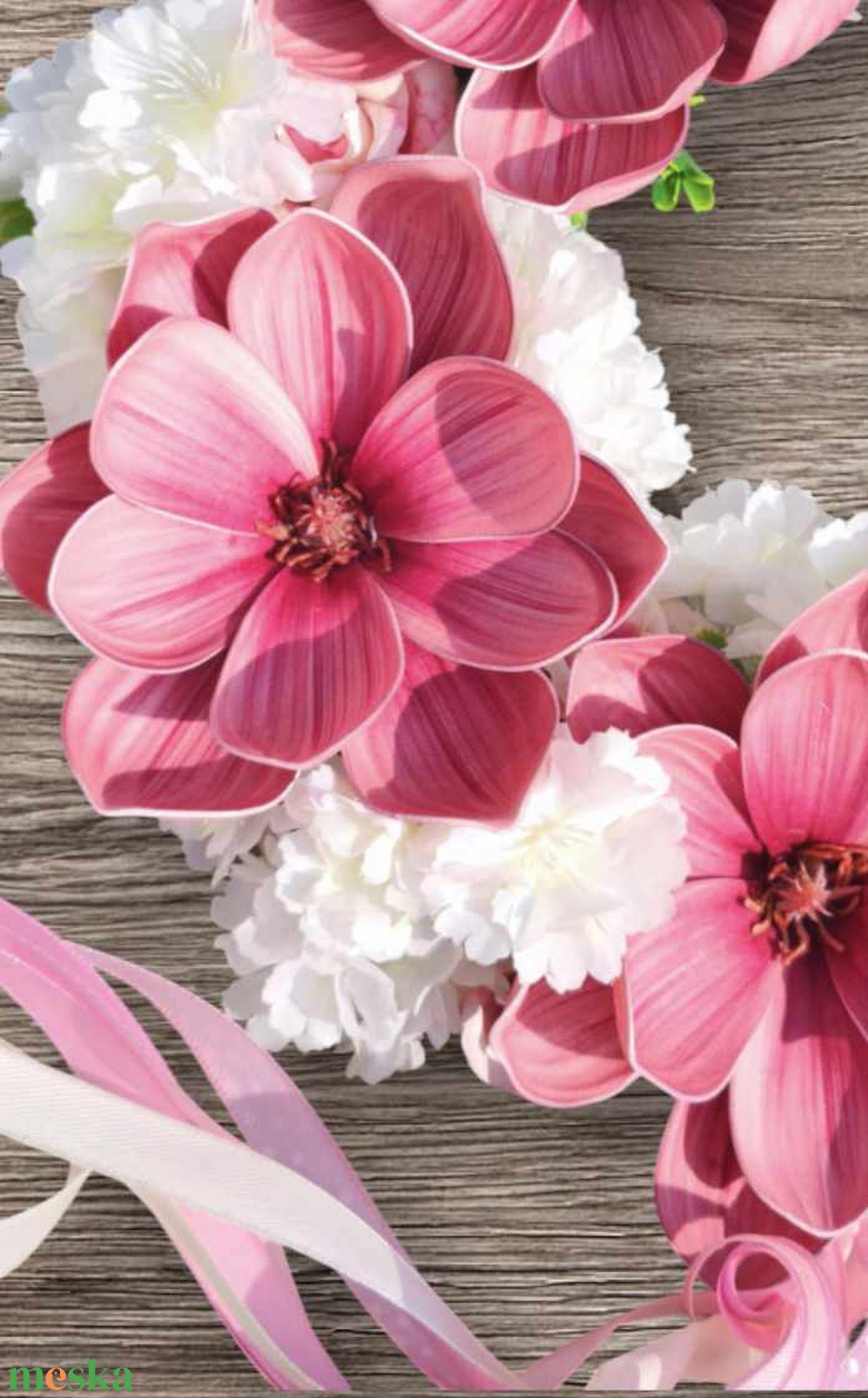 Mályva-fehér magnóliás tavaszi ajtódísz - otthon & életmód - dekoráció - ajtó- és ablak dekoráció - ajtódísz & kopogtató - Meska.hu