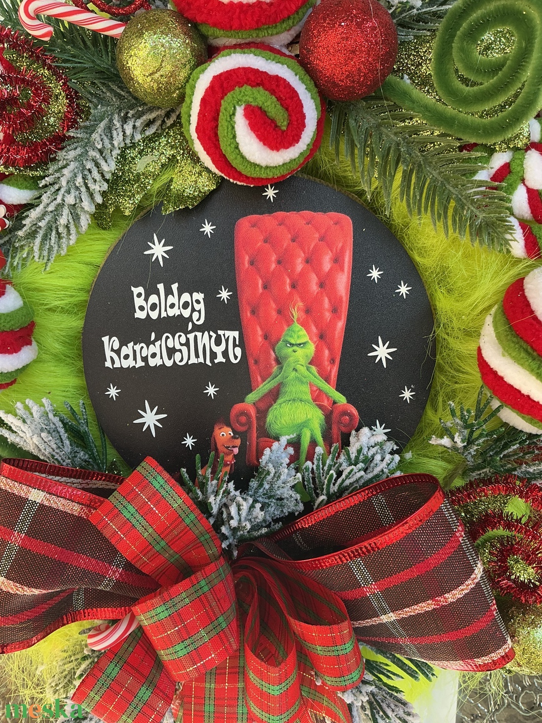 Boldog karácsínyt-Grincs ajtódísz - karácsony - karácsonyi lakásdekoráció - karácsonyi ajtódíszek - Meska.hu