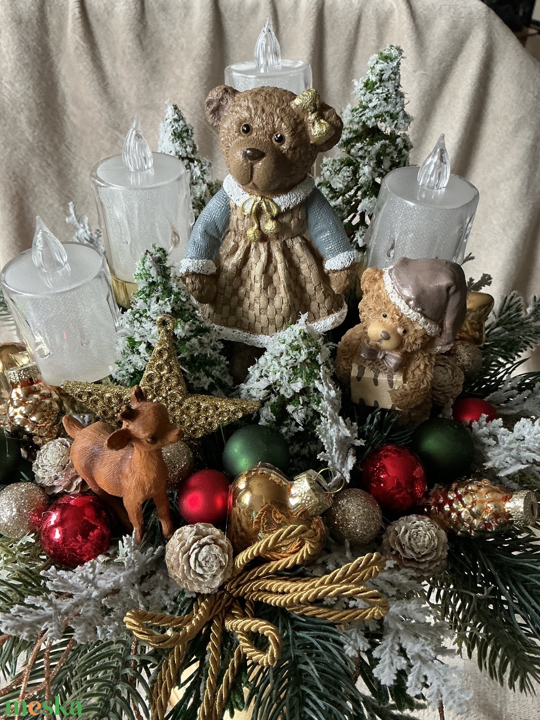 Nosztalgia karácsony - talpas asztaldísz - karácsony - adventi díszek - adventi asztaldísz - Meska.hu