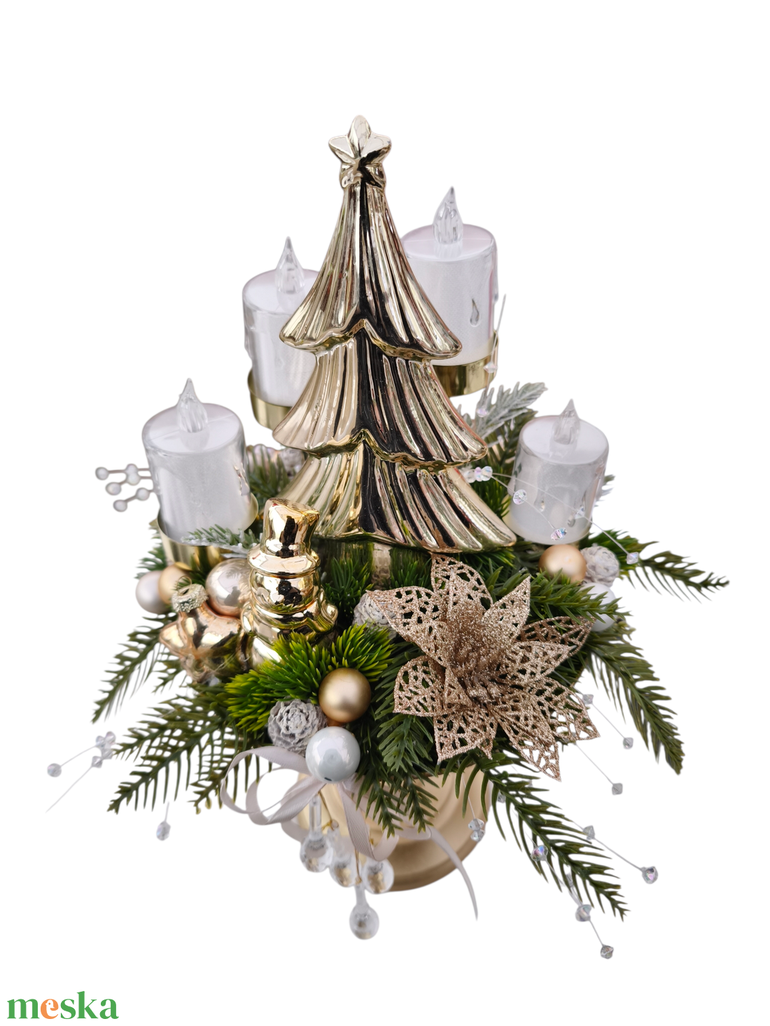 Arany talpas adventi asztaldísz - karácsony - adventi díszek - adventi gyertyadíszek és koszorúdíszek - Meska.hu