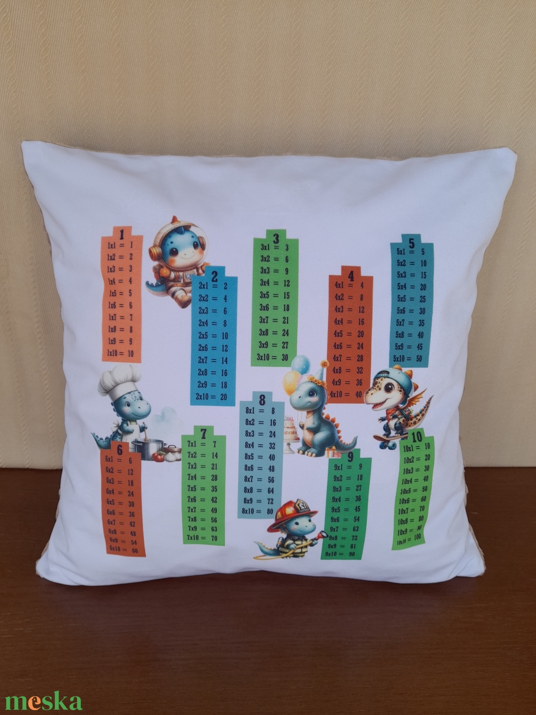 Szorzótáblás mintás plüss díszpárna dinós  - baba - mama - babaszoba dekoráció - gyerek díszpárna - Meska.hu
