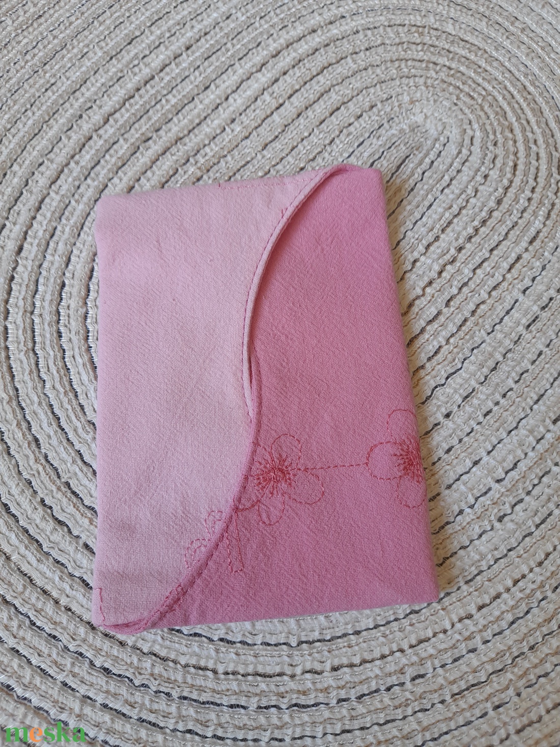Textil papírzsebkendő tartó íves rózsaszín zero waste - táska & tok - pénztárca & más tok - zsebkendőtartó tok - Meska.hu