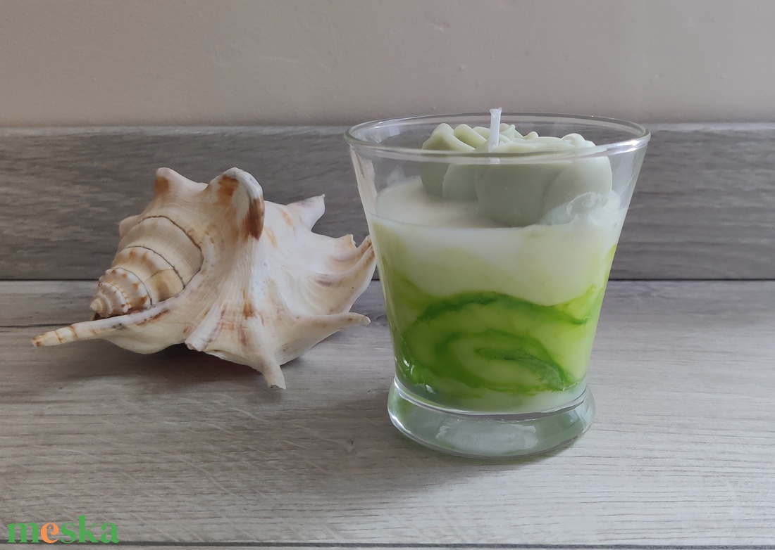 Zöld virágos poharas gyertya  - otthon & életmód - gyertya, illat, aroma - gyertya - Meska.hu