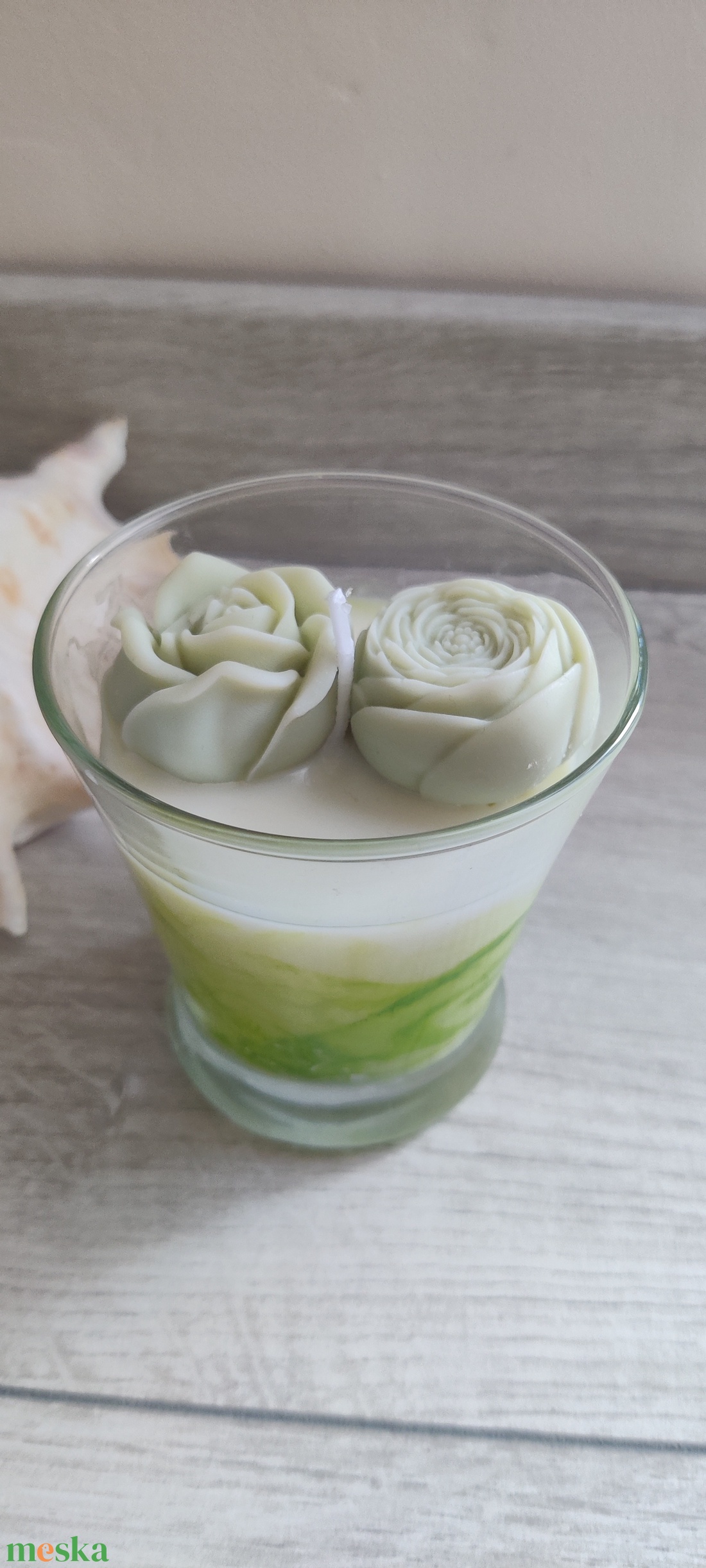 Zöld virágos poharas gyertya  - otthon & életmód - gyertya, illat, aroma - gyertya - Meska.hu