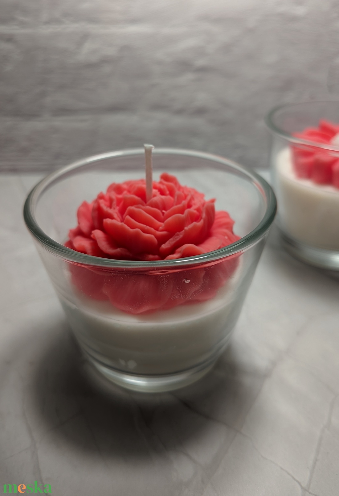 Piros virágos poharas gyertya - kellékek & szerszámok - dekorációs kellékek - dekorációs gyertya - Meska.hu