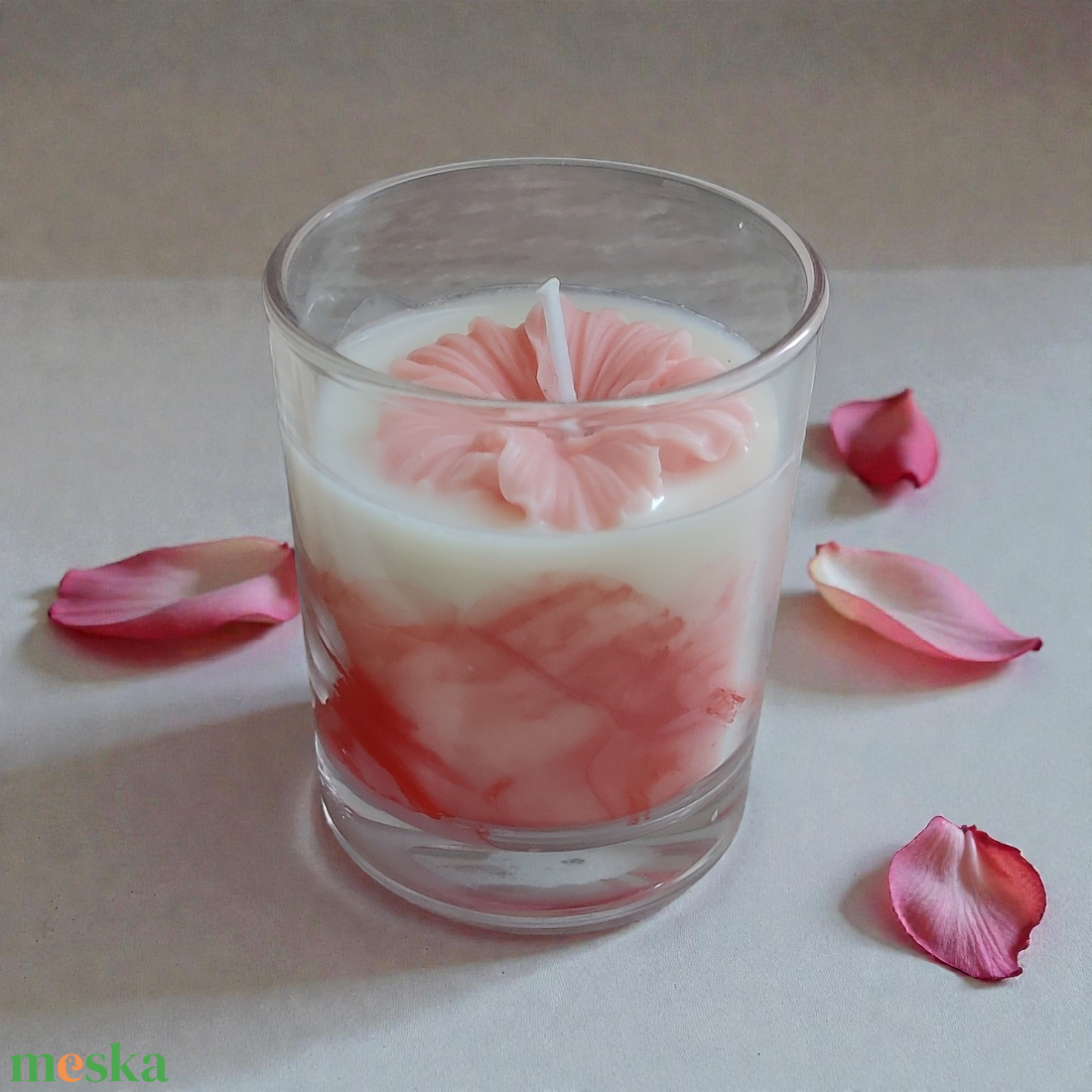 Barack virágos poharas gyertya  - otthon & életmód - gyertya, illat, aroma - gyertya - Meska.hu