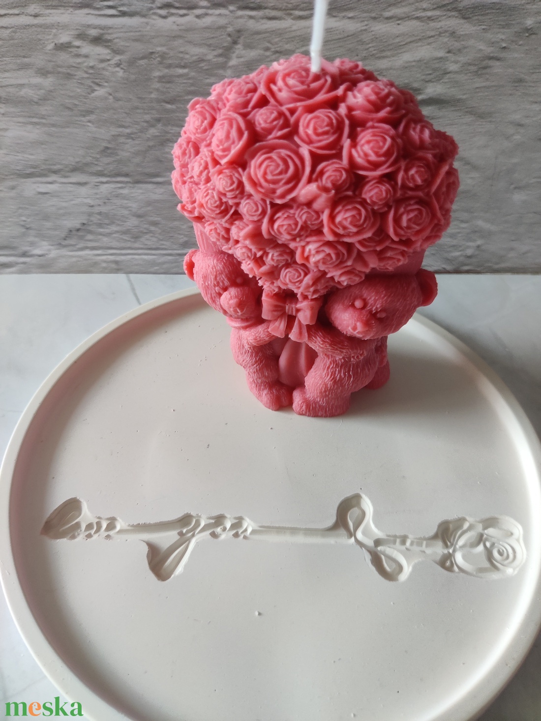 Virágos macipár gyertya - kellékek & szerszámok - dekorációs kellékek - dekorációs gyertya - Meska.hu