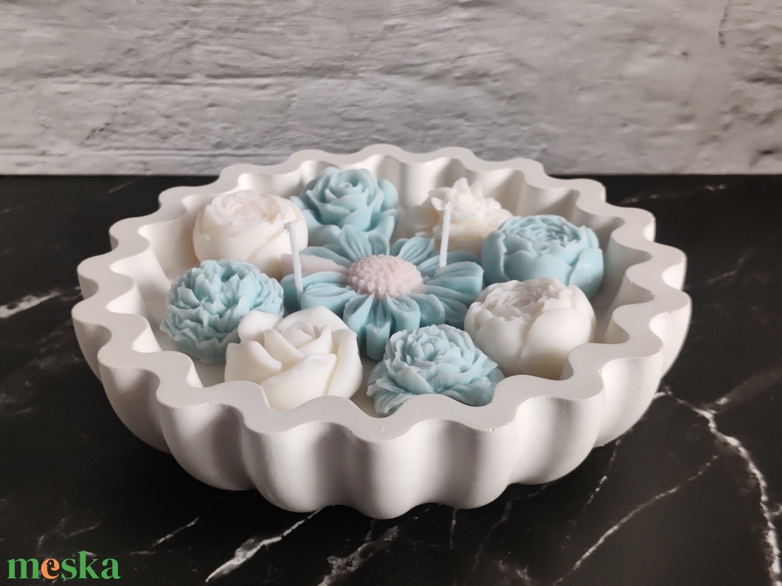 Kék virágos gyertyatál  - otthon & életmód - gyertya, illat, aroma - gyertya - Meska.hu