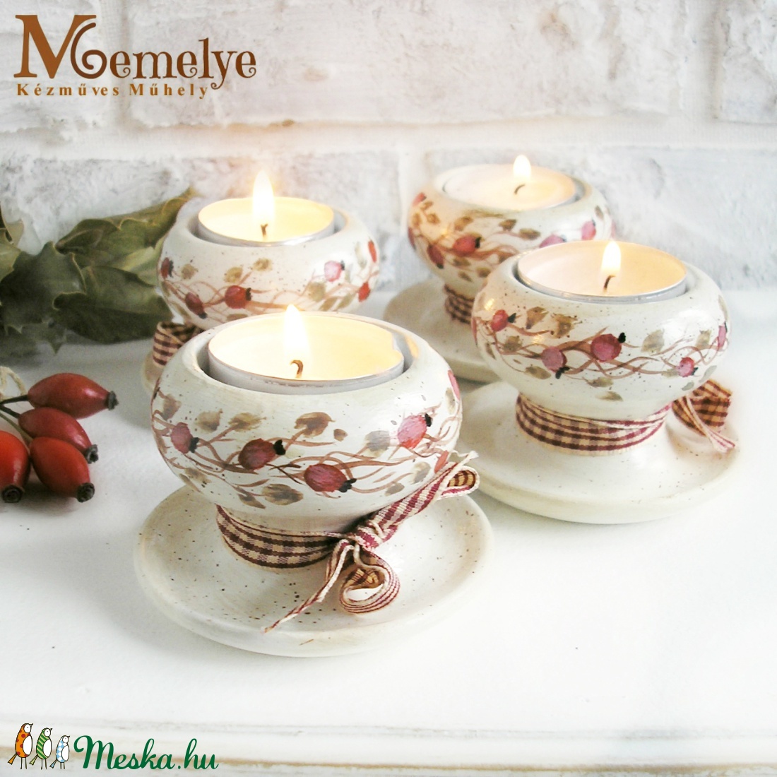 Csipkebogyós adventi mécsestartó szett -  - Meska.hu
