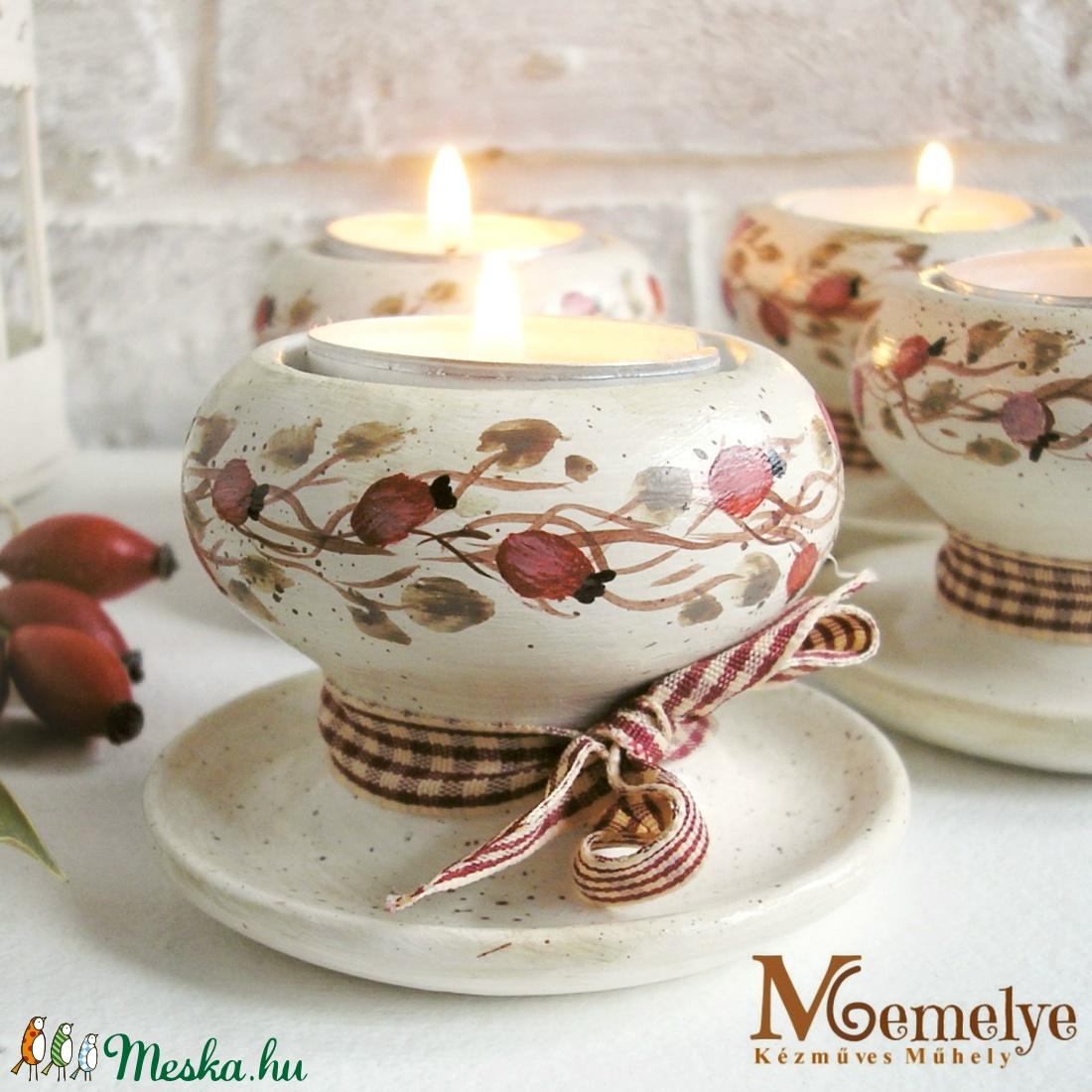 Csipkebogyós adventi mécsestartó szett -  - Meska.hu