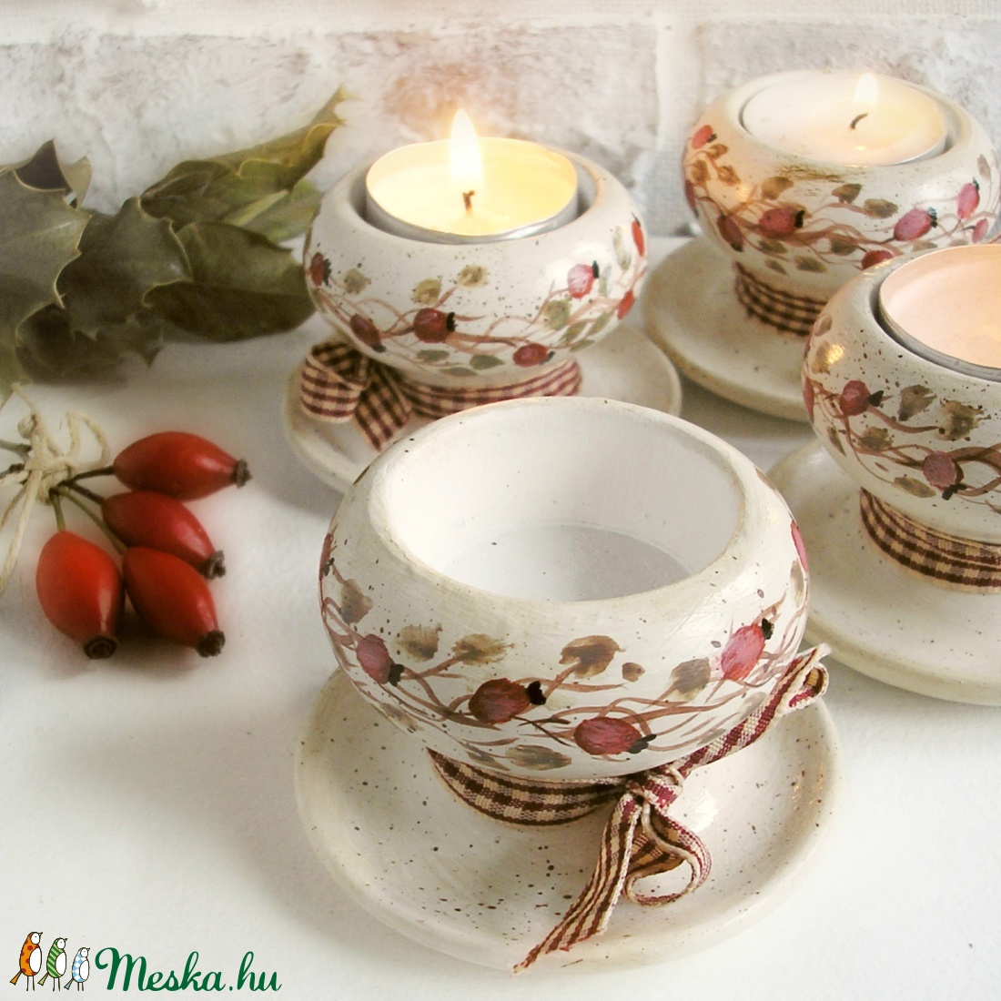 Csipkebogyós adventi mécsestartó szett -  - Meska.hu