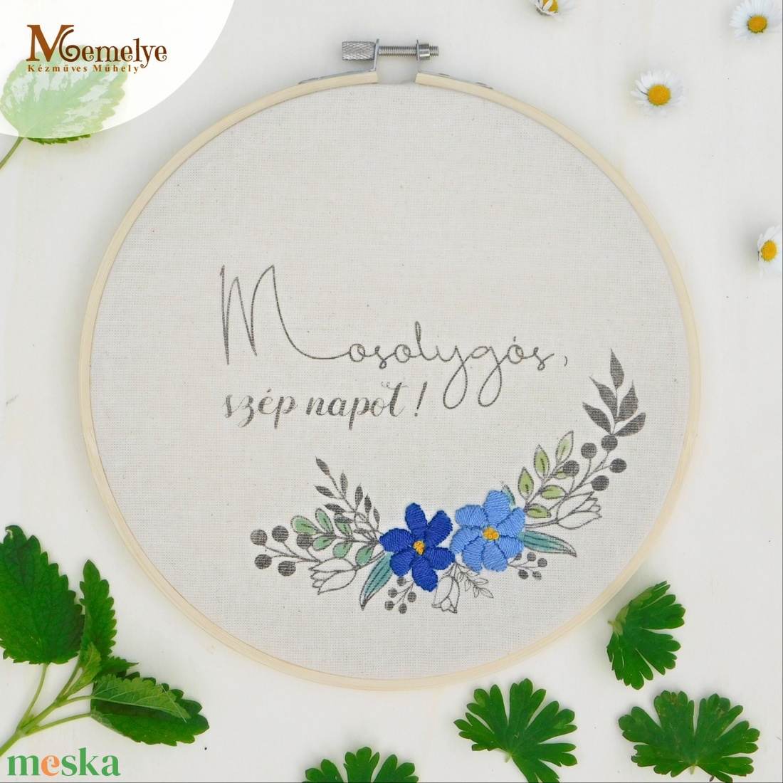 Mosolygós szép napot! - hímzett kép, ajtótábla - otthon & életmód - dekoráció - fali és függő dekoráció - falra akasztható dekor - Meska.hu