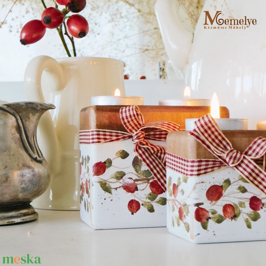 Csipkebogyós mécsestartó szett - karácsony - karácsonyi lakásdekoráció - karácsonyi illatgyertya, mécses - Meska.hu