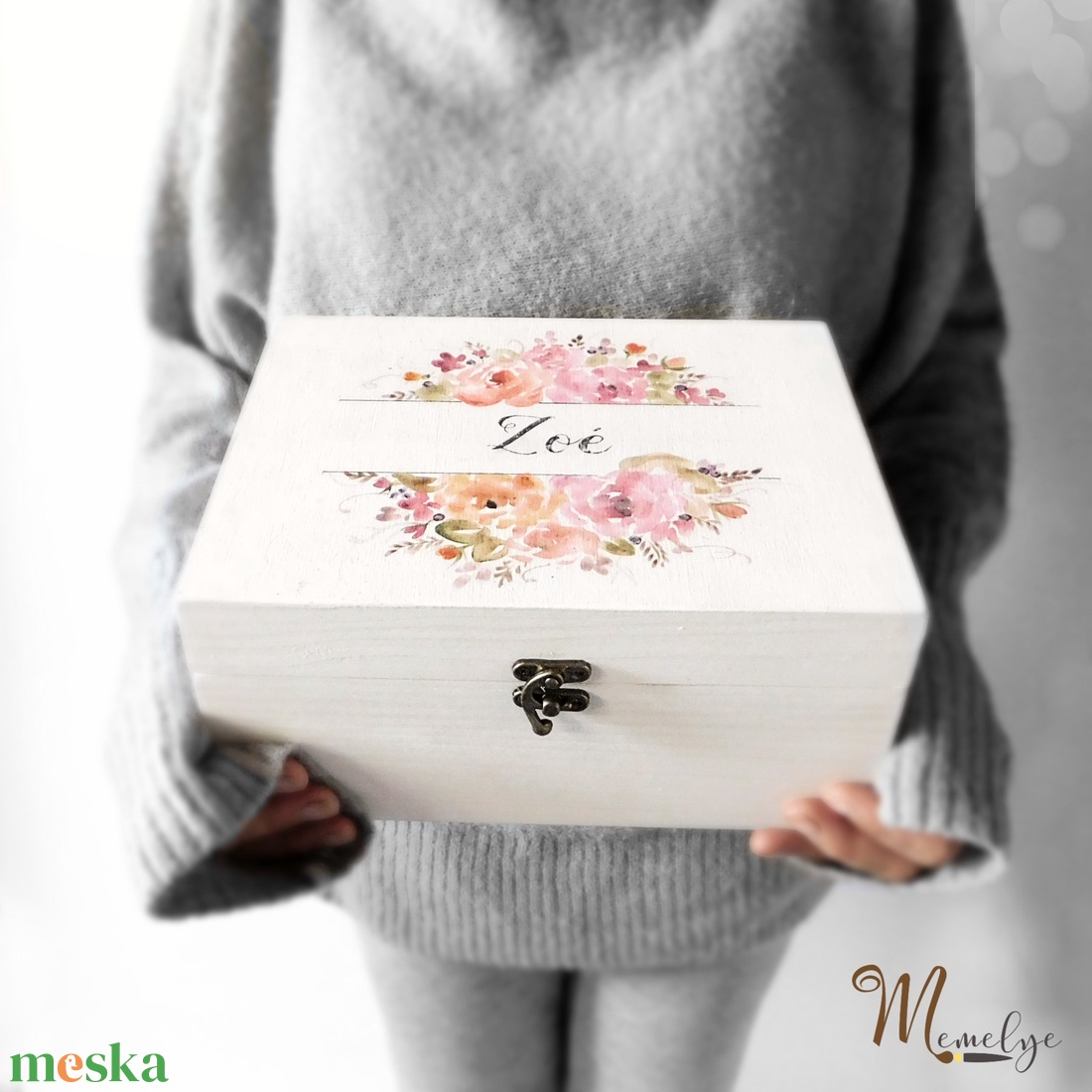 Névre szóló fa emlékdoboz Rózsás - otthon & életmód - dekoráció - asztal és polc dekoráció - díszdoboz - Meska.hu