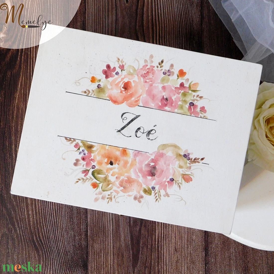 Névre szóló fa emlékdoboz Rózsás - otthon & életmód - dekoráció - asztal és polc dekoráció - díszdoboz - Meska.hu