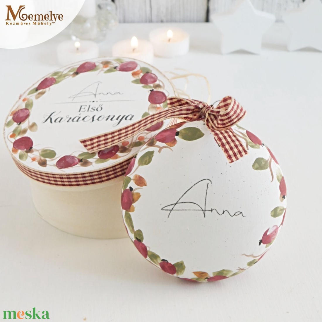 Kézzel festett karácsonyfadísz, névvel és díszdobozzal is kérhető - karácsony - karácsonyi lakásdekoráció - karácsonyfadíszek - Meska.hu