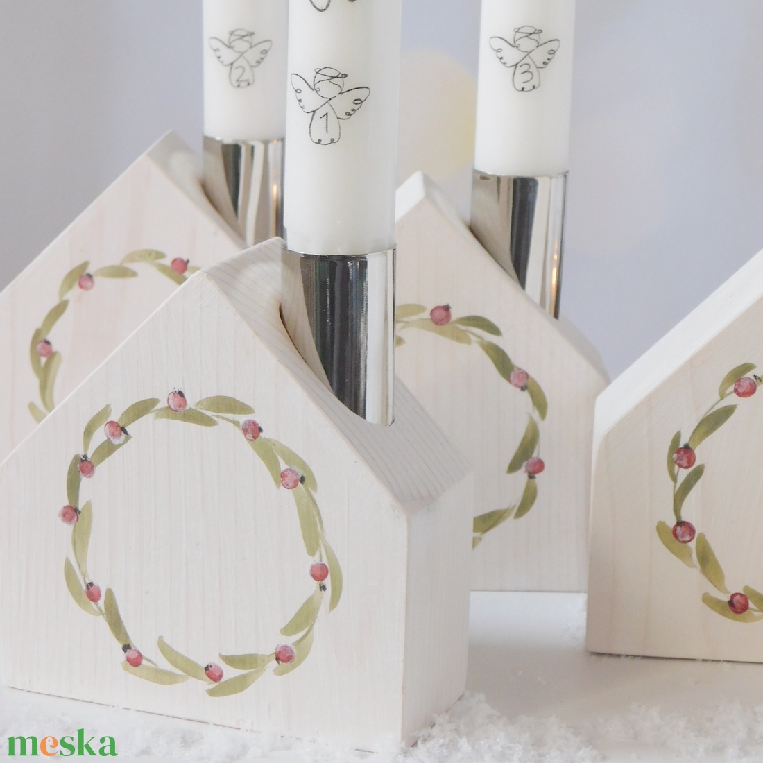 Házikó Adventi gyertyatartó szett - karácsony - adventi díszek - adventi asztaldísz - Meska.hu