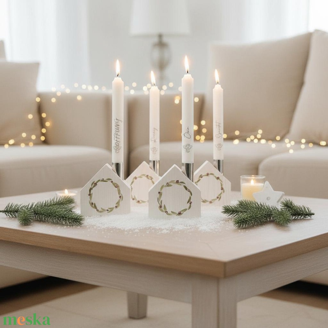 Házikó Adventi gyertyatartó szett - karácsony - adventi díszek - adventi asztaldísz - Meska.hu