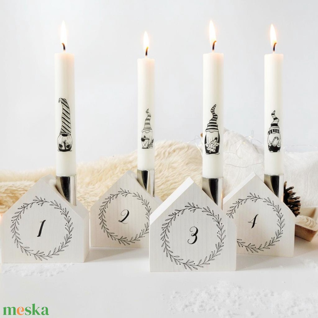 Házikó Adventi gyertyatartó szett - manós - karácsony - adventi díszek - adventi asztaldísz - Meska.hu
