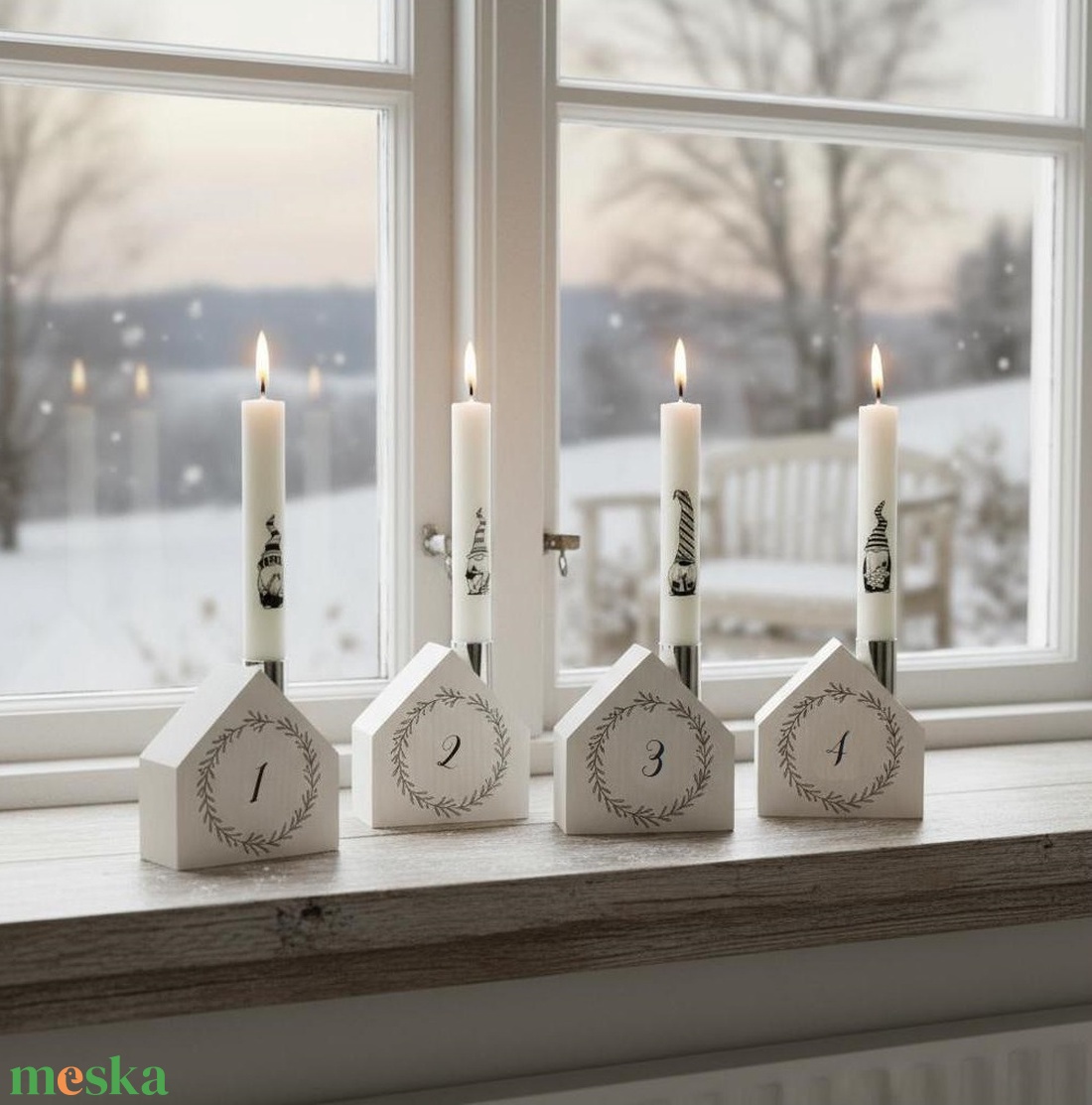 Házikó Adventi gyertyatartó szett - manós - karácsony - adventi díszek - adventi asztaldísz - Meska.hu