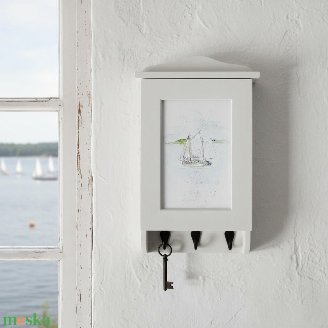 Kulcstartó szekrény, balatoni vitorlás - otthon & életmód - dekoráció - fali és függő dekoráció - fali kulcstartó - Meska.hu