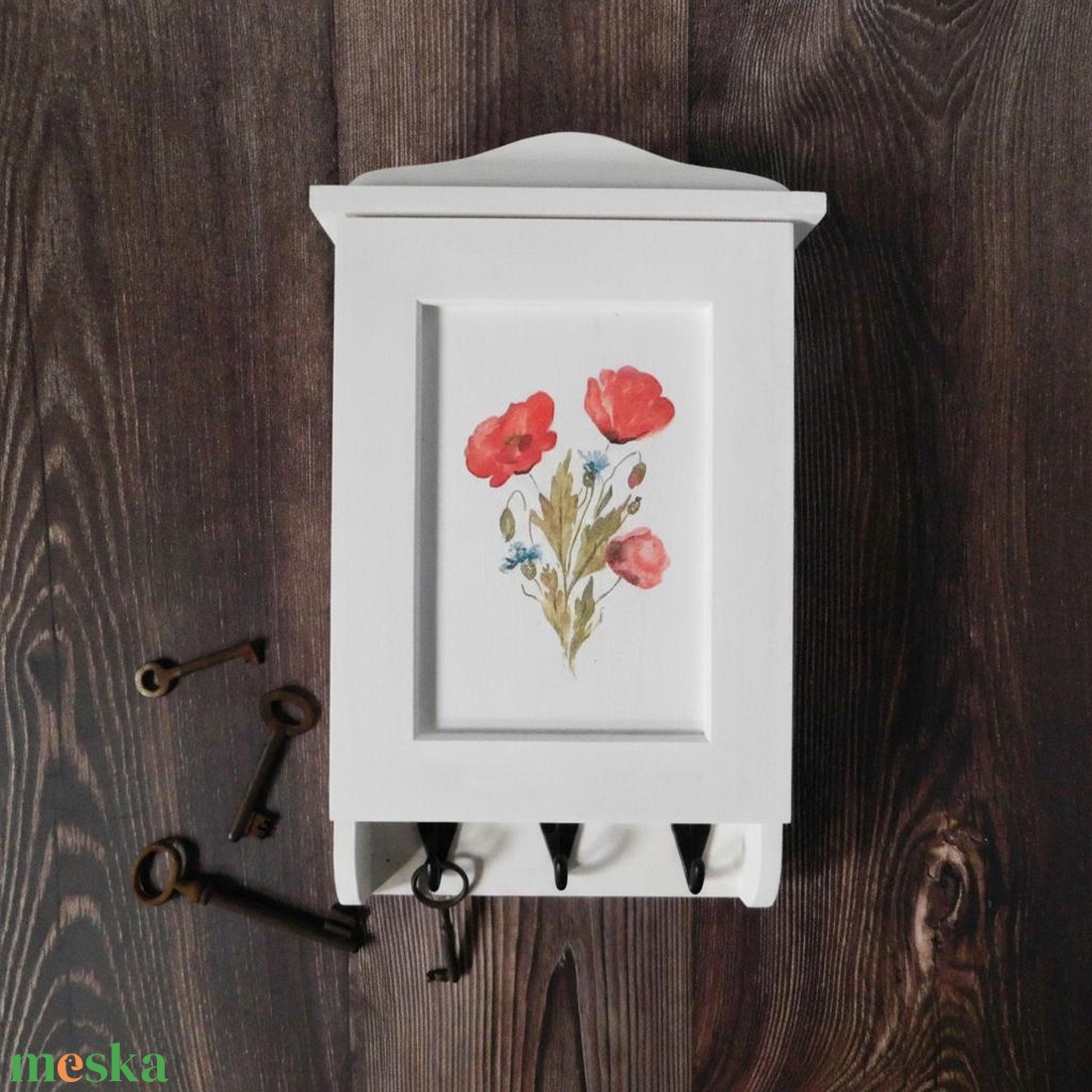 Pipacs Kulcstartó szekrény, kulcsos szekrény, egyedi felirattal is - otthon & életmód - dekoráció - fali és függő dekoráció - fali kulcstartó - Meska.hu