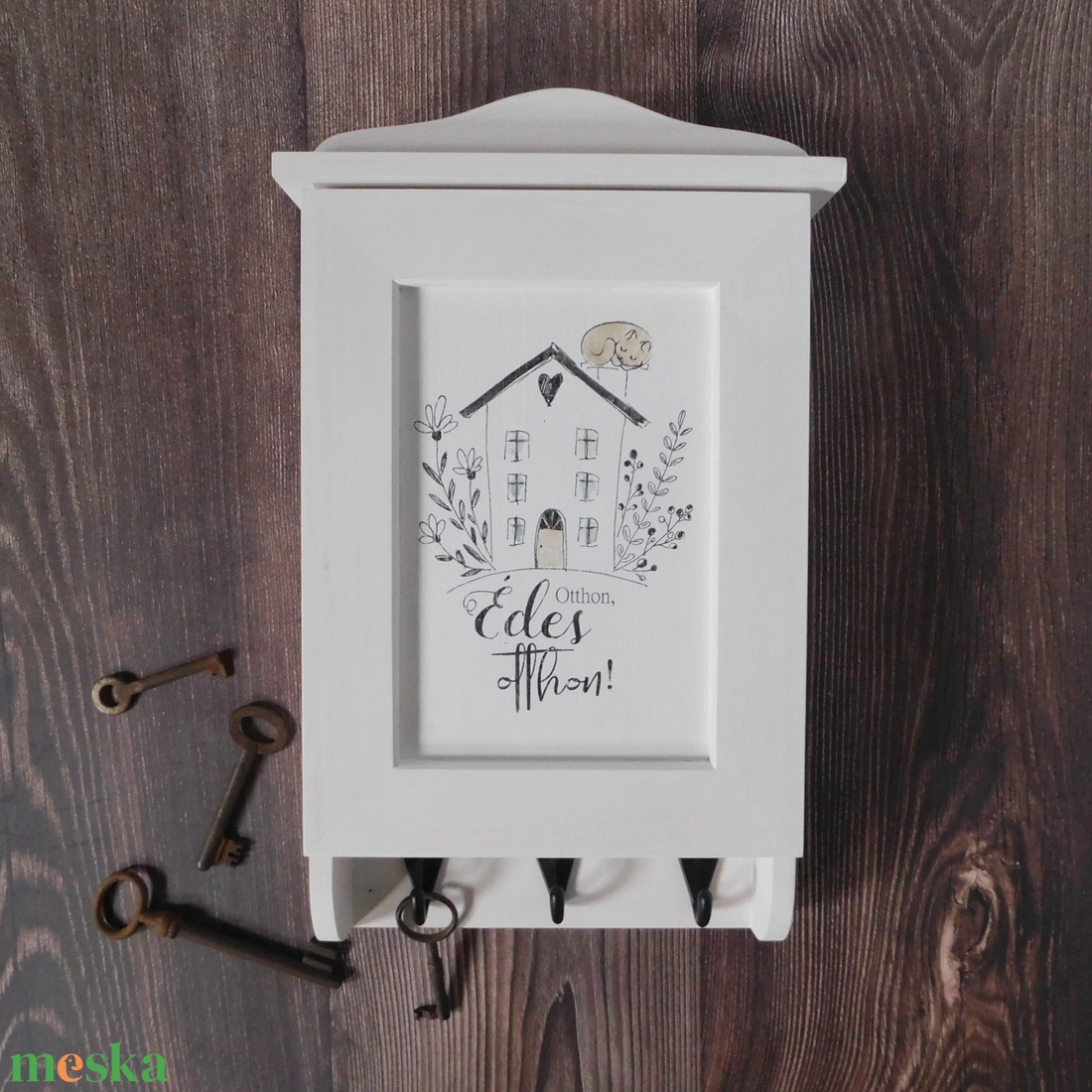 Kulcstartó szekrény, kulcsos szekrény, cicás, egyedi felirattal is - otthon & életmód - dekoráció - fali és függő dekoráció - fali kulcstartó - Meska.hu