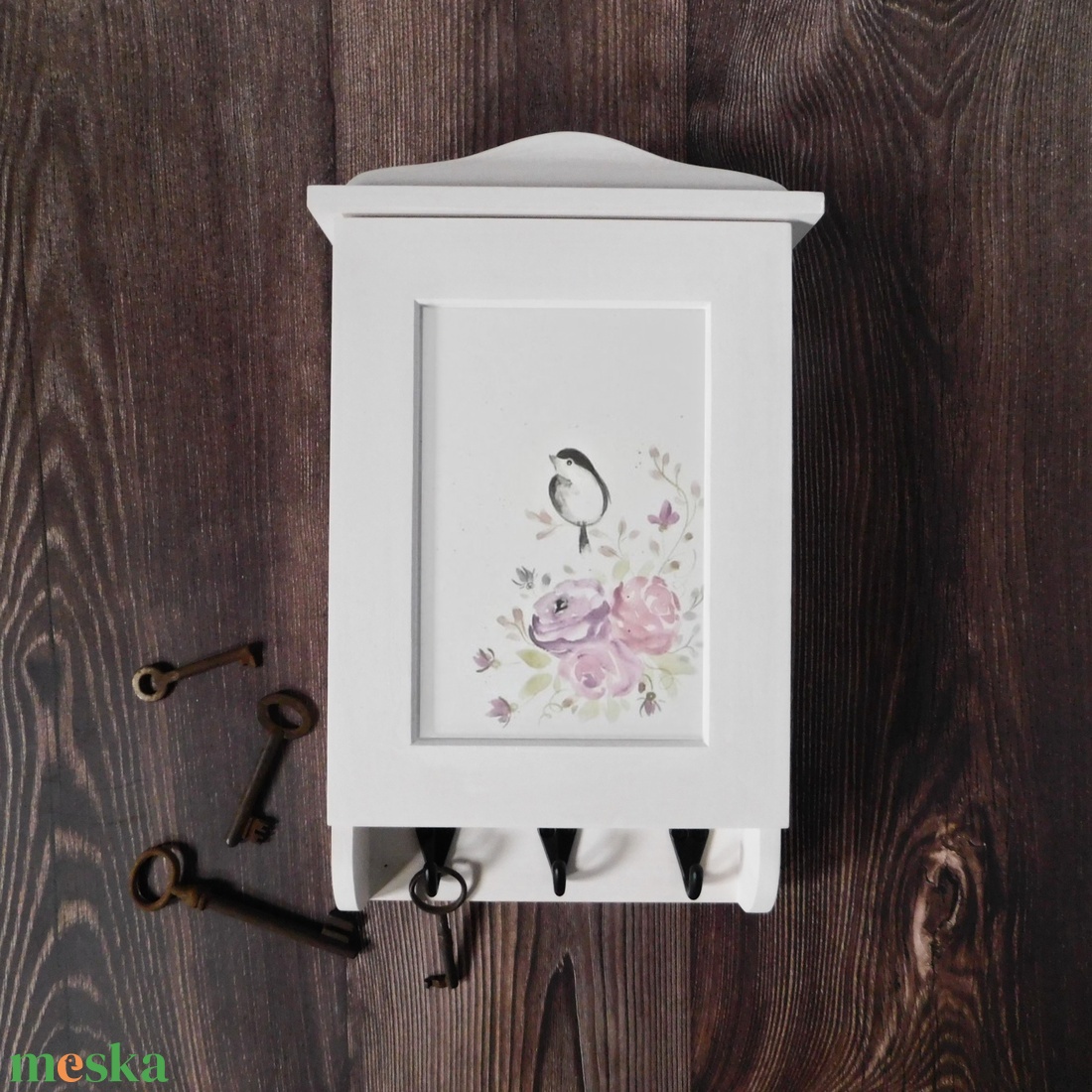 Kulcstartó szekrény, rózsás - otthon & életmód - dekoráció - fali és függő dekoráció - fali kulcstartó - Meska.hu