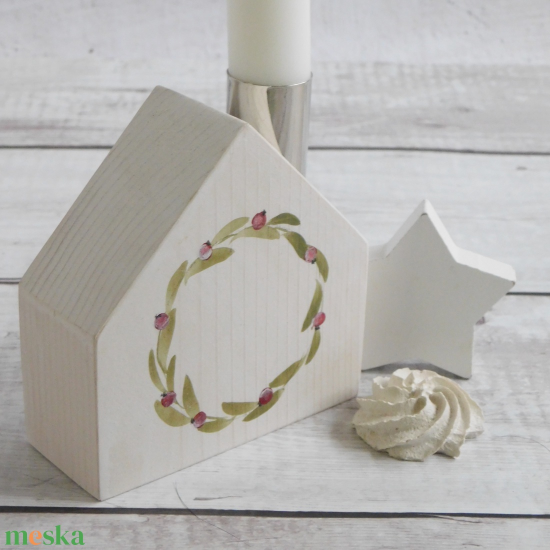 Karácsonyi Koszorú Házikó gyertyatartó - karácsony - karácsonyi lakásdekoráció - karácsonyi lakásdíszek - Meska.hu