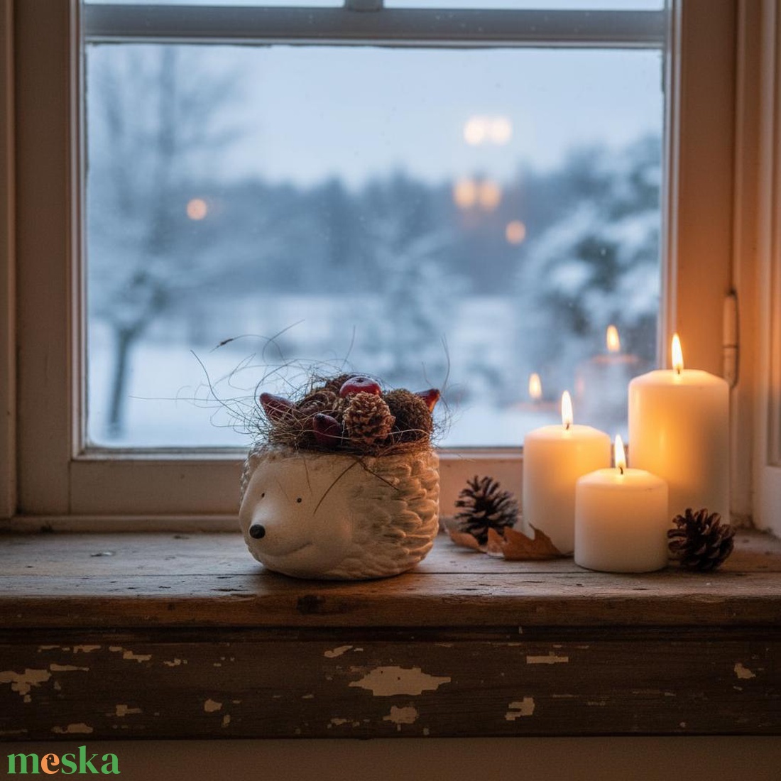 Süni kaspó tobozokkal és csipkebogyóval - karácsony - karácsonyi lakásdekoráció - karácsonyi lakásdíszek - Meska.hu