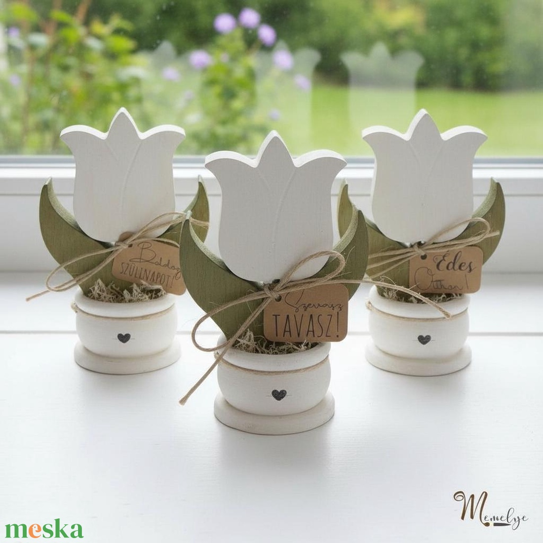 Fa tulipán cserépben - otthon & életmód - virágdekoráció - virágdíszek - asztali virágdísz - Meska.hu