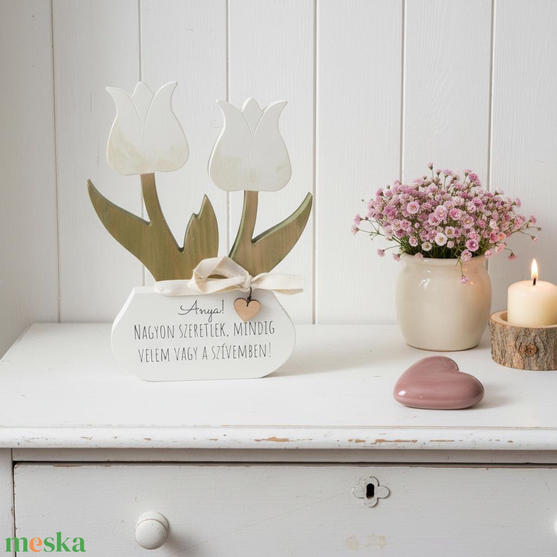 Dupla Fa tulipán Anyák napjára, egyedi felirattal is - otthon & életmód - dekoráció - asztal és polc dekoráció - asztaldísz - Meska.hu