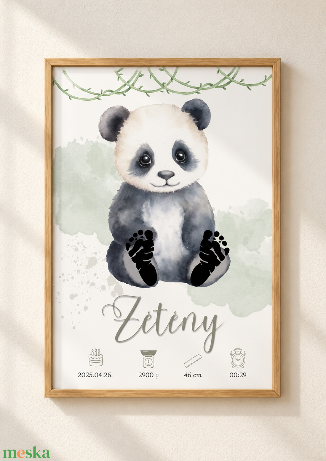 Panda baba emlékőrző poszter ajándék láblenyomat készítő szett / baba szoba dekoráció - baba - mama - babaemlékek - baba emlékőrző - Meska.hu