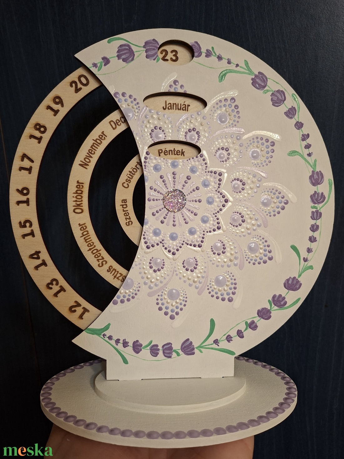 Öröknaptár 21cm levendulás mandala mintával fehér alapon - otthon & életmód - dekoráció - fali és függő dekoráció - falinaptár & öröknaptár - Meska.hu