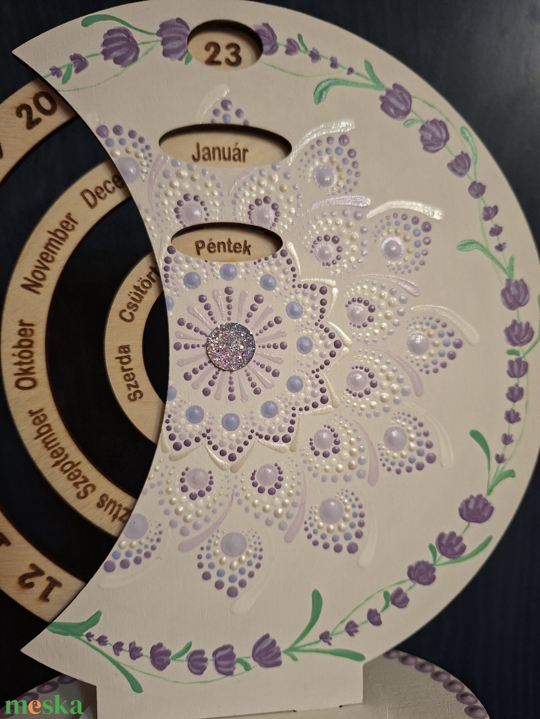 Öröknaptár 21cm levendulás mandala mintával fehér alapon - otthon & életmód - dekoráció - fali és függő dekoráció - falinaptár & öröknaptár - Meska.hu