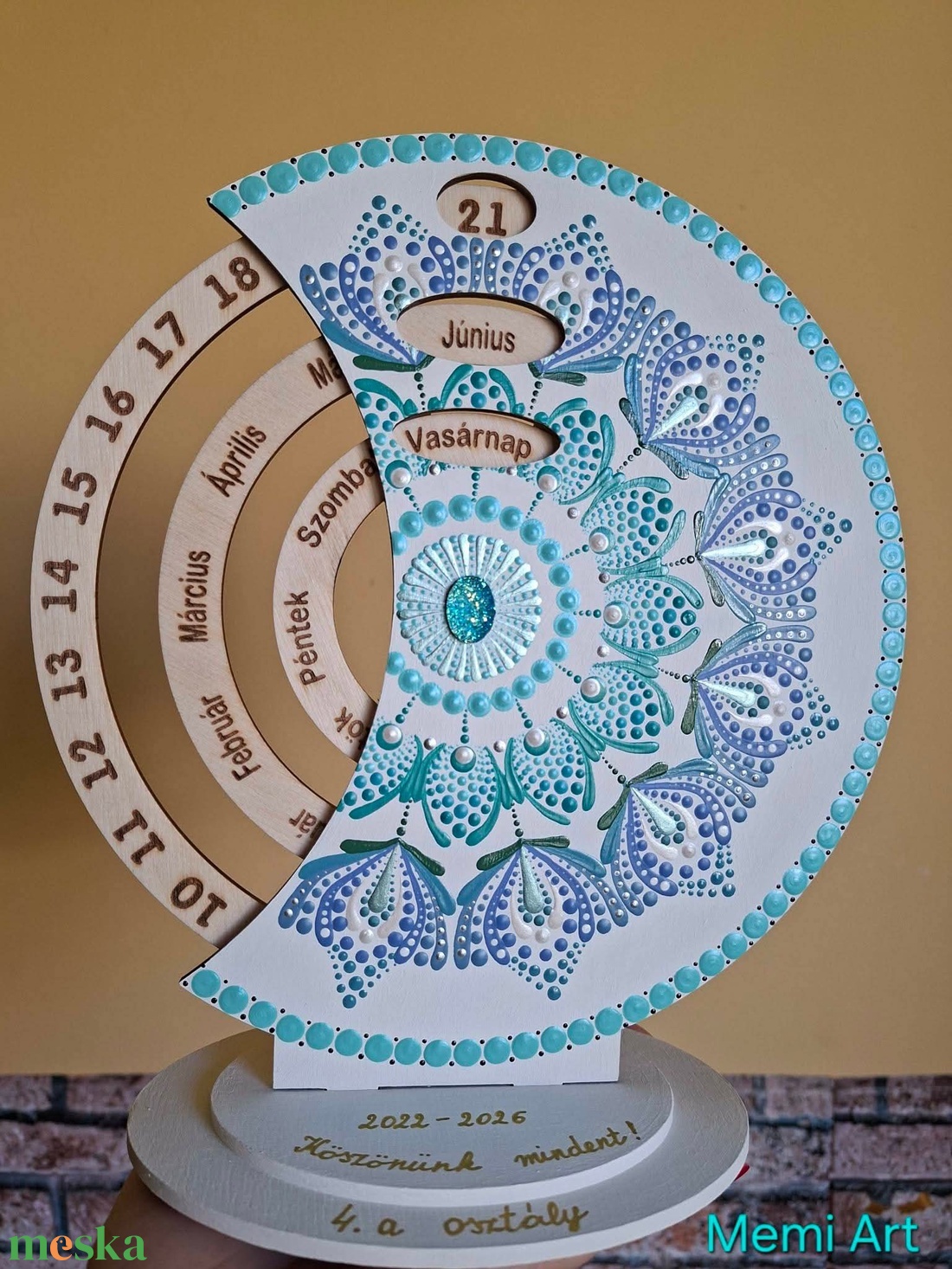 Öröknaptár 25cm türkiz mandala mintával fehér alapra, bármilyen felirattal - otthon & életmód - dekoráció - fali és függő dekoráció - falinaptár & öröknaptár - Meska.hu