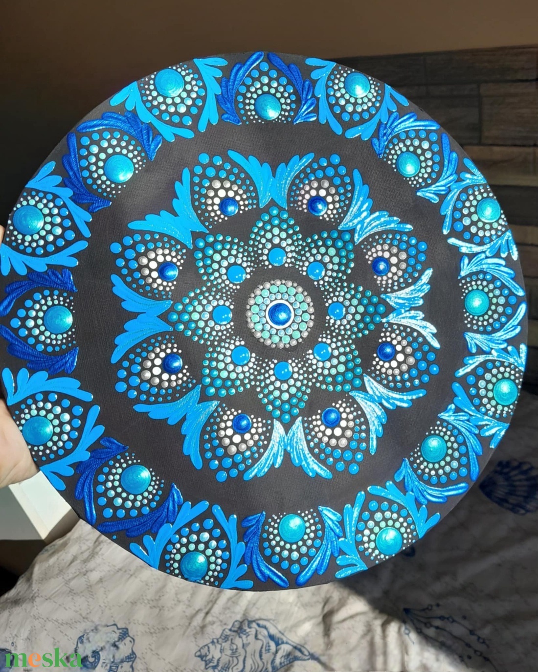 Kék mandala 30cm kör - otthon & életmód - dekoráció - spiritualitás - mandala - Meska.hu