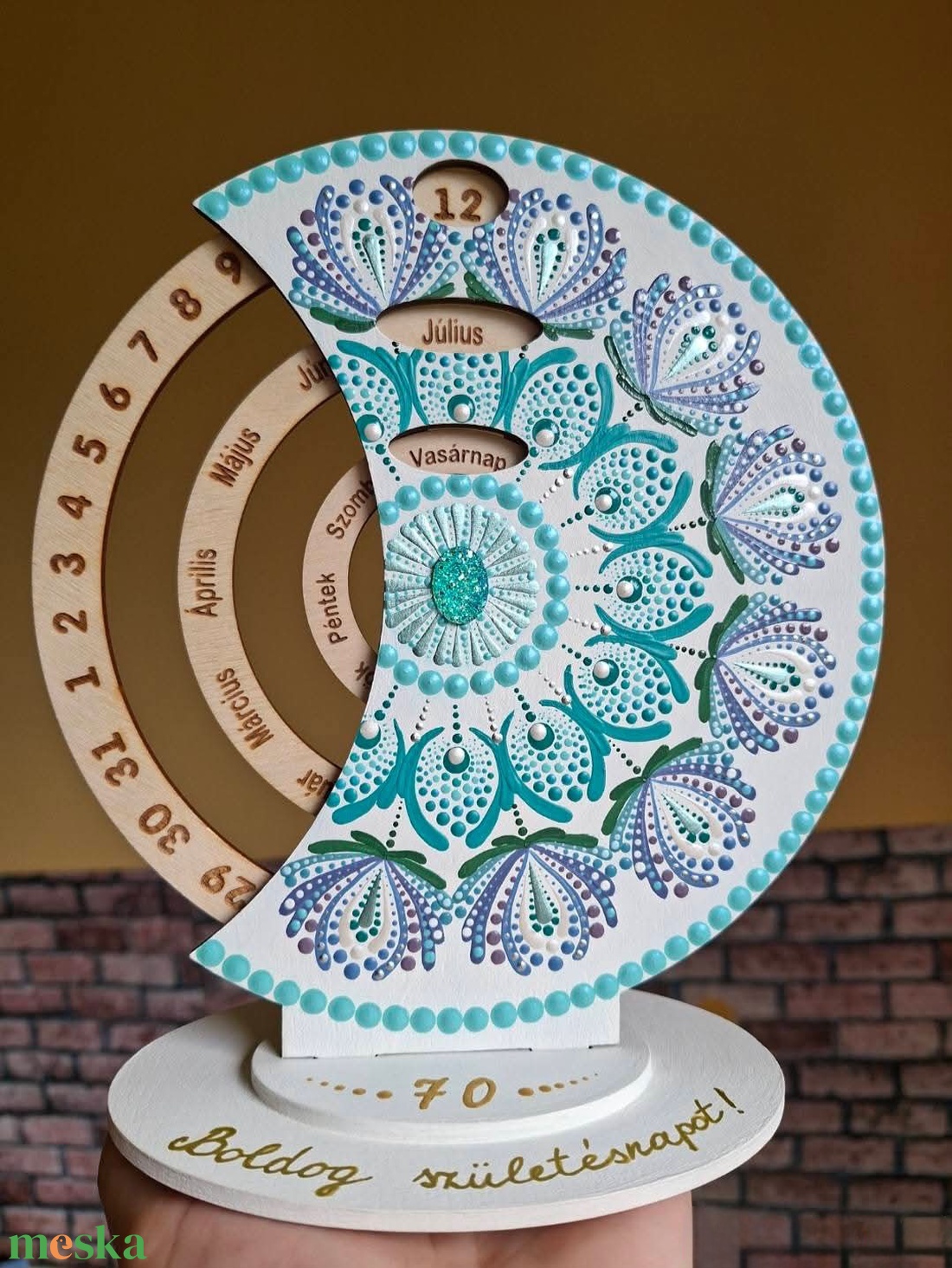 Öröknaptár 21cm türkiz mandala mintával fehér alapra, bármilyen felirattal - otthon & életmód - dekoráció - fali és függő dekoráció - falinaptár & öröknaptár - Meska.hu