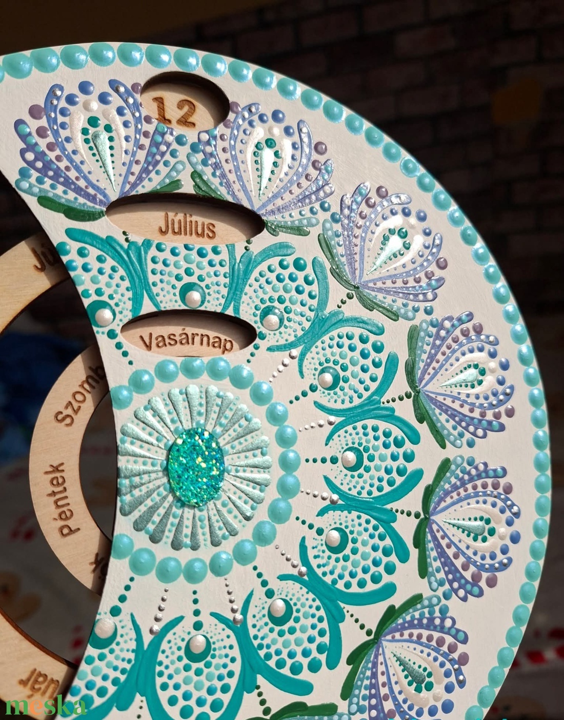 Öröknaptár 21cm türkiz mandala mintával fehér alapra, bármilyen felirattal - otthon & életmód - dekoráció - fali és függő dekoráció - falinaptár & öröknaptár - Meska.hu