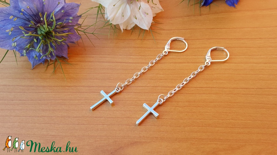 Kereszt fülbevaló - ékszer - fülbevaló - lógó fülbevaló - Meska.hu