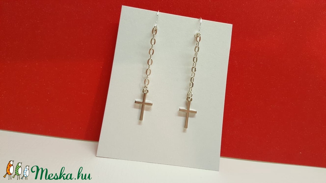 Kereszt fülbevaló - ékszer - fülbevaló - lógó fülbevaló - Meska.hu