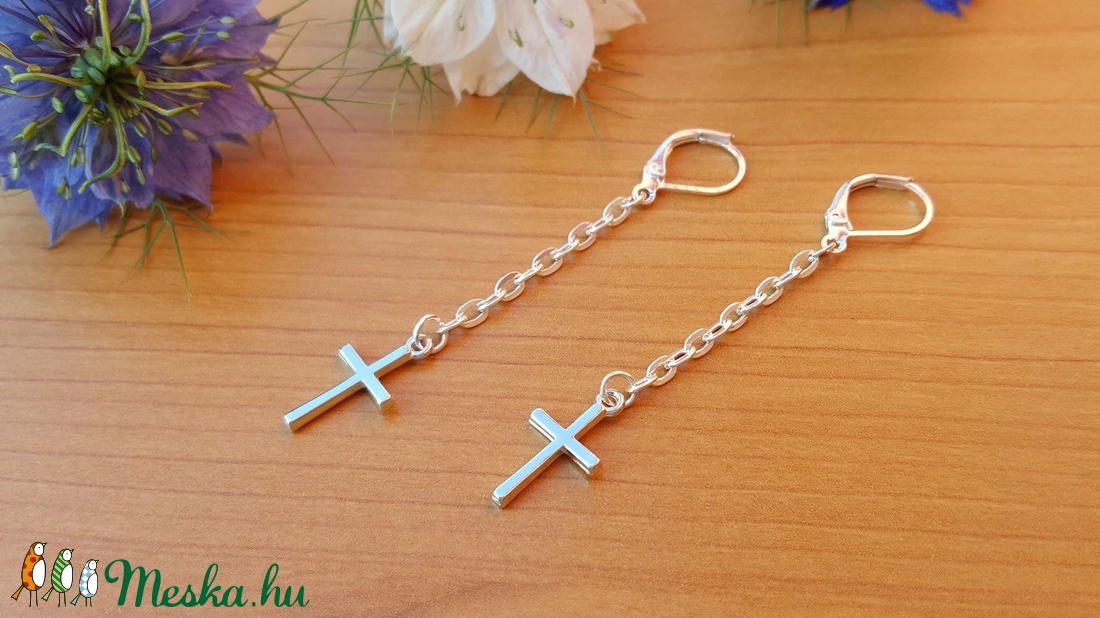 Kereszt fülbevaló - ékszer - fülbevaló - lógó fülbevaló - Meska.hu