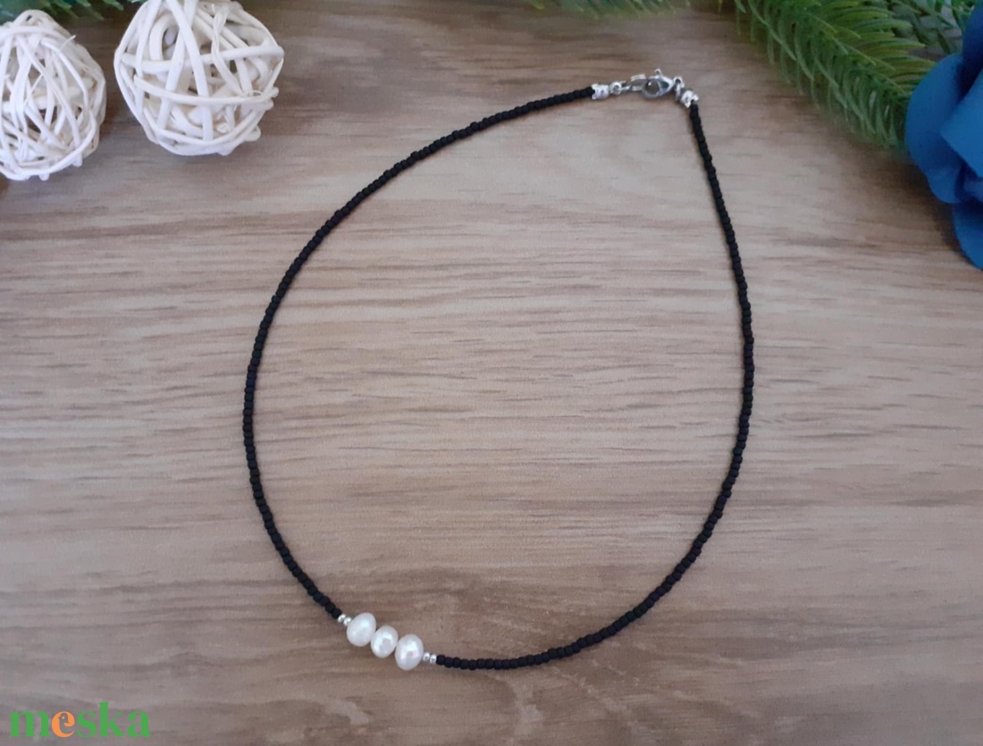 Tenyésztett gyöngy nyaklánc - Choker nyaklánc - ékszer - nyaklánc - gyöngyös nyaklánc - Meska.hu